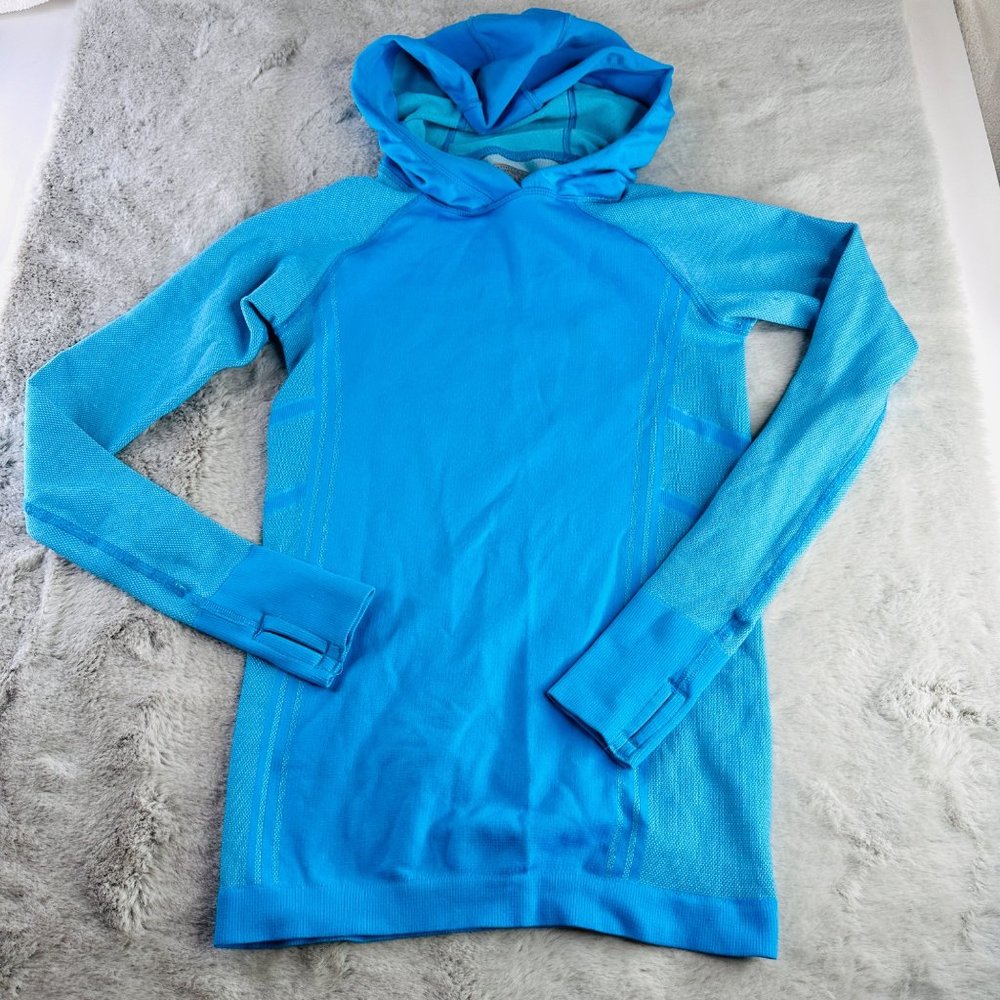 Athleta Sweatshirt Womens XS Seamless Hoodie Turquoise‎ Blue Baselayerer